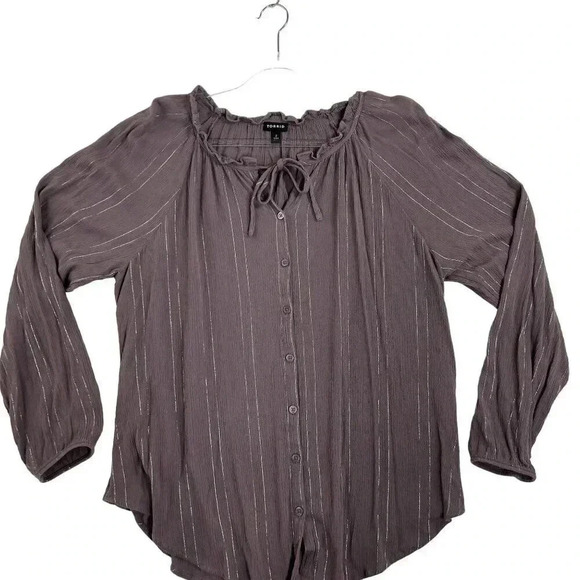 Torrid 2 Crinkle Gauze Lurex Peasant Blouse Top Shirt Purple Hippy Minimalistic - Picture 4 of 10